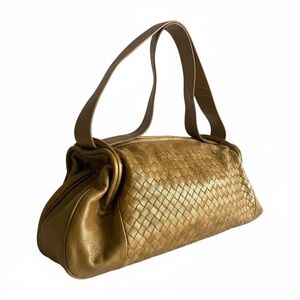 Vintage Bottega Veneta Elegant Gold Woven Leather Handbag